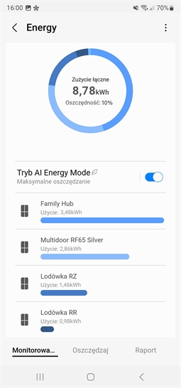 AI Energy Mode dla urzadzeń Samsung - widok ekranu 2 w aplikacji SmartThings