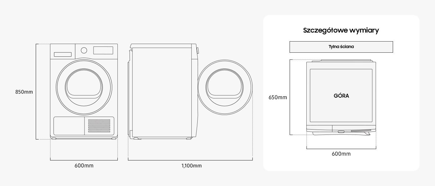 wymiary suszarki DV90DG52A0AHEO