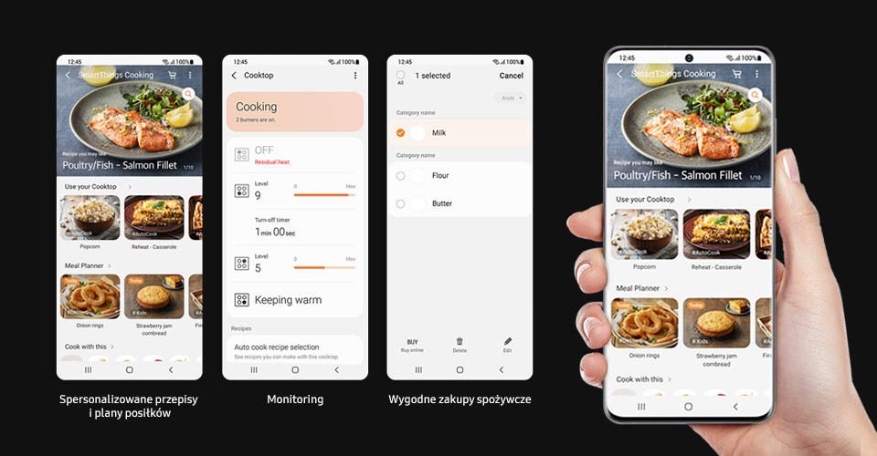 Grafika z przykładami działania aplikacji SmartThings Cooking