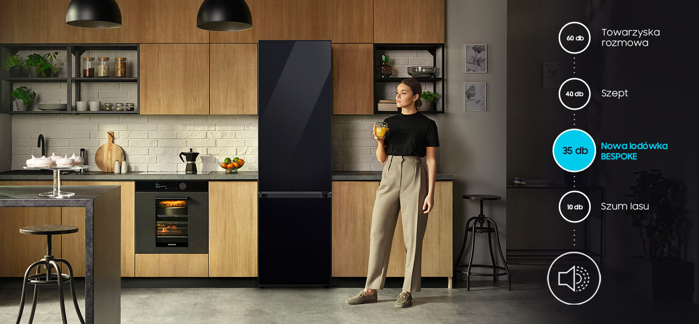 Jak widać na infografice lodówki Samsung Bespoke są cichsze nawet od szeptu
