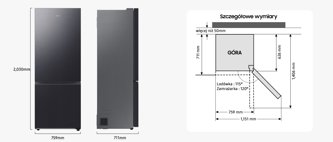 Lodówka Combi MAX RB53DG703DB1 Samsung - zdjęcia - wymiary