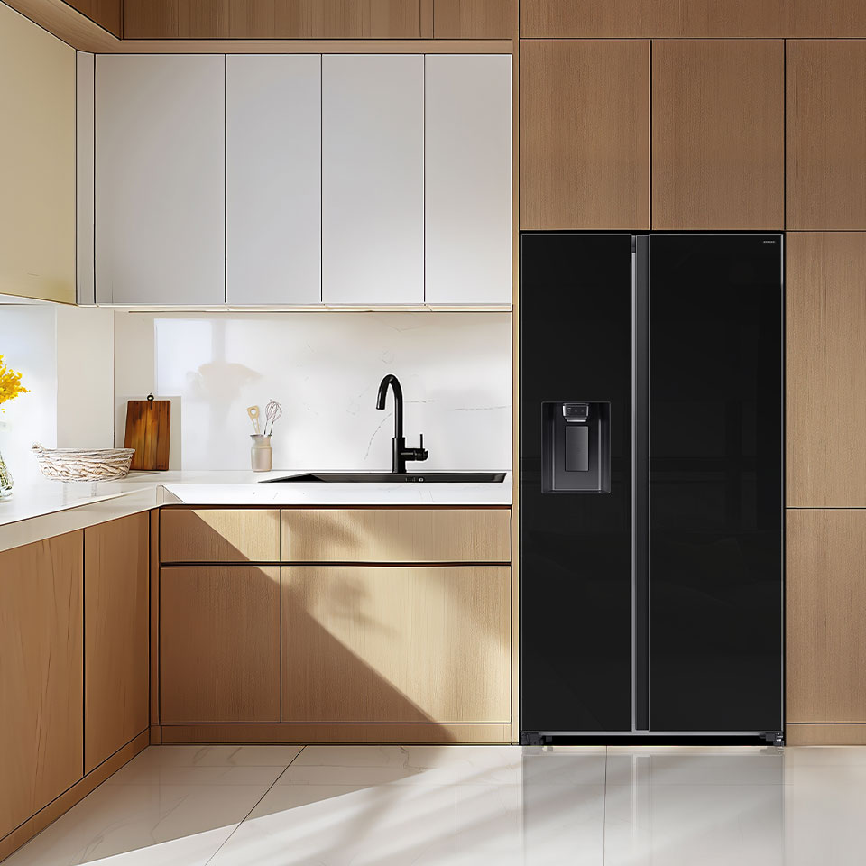 w lodówce side by side rs70f64kebeo zastosowano szereg funkcjonalności oszczędzających energię elektryczną