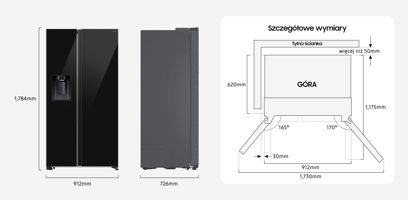 wymiary lodówki Samsung rs70f64kebeo 